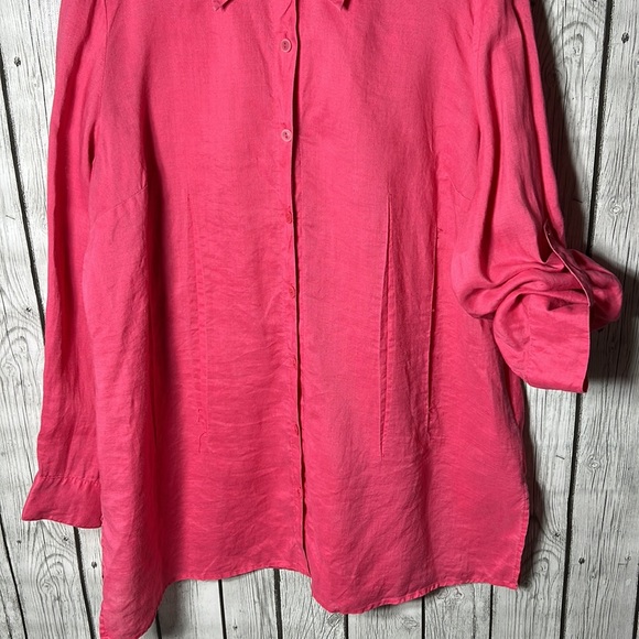 Lily moss pink button front linen top size Large - Picture 3 of 13